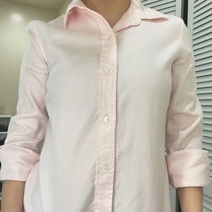Banana republic women blouse top button up V neck shirt pink long sleeve